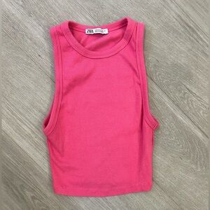 Zara Pink Ribbed Crop Top Tank Size Small
